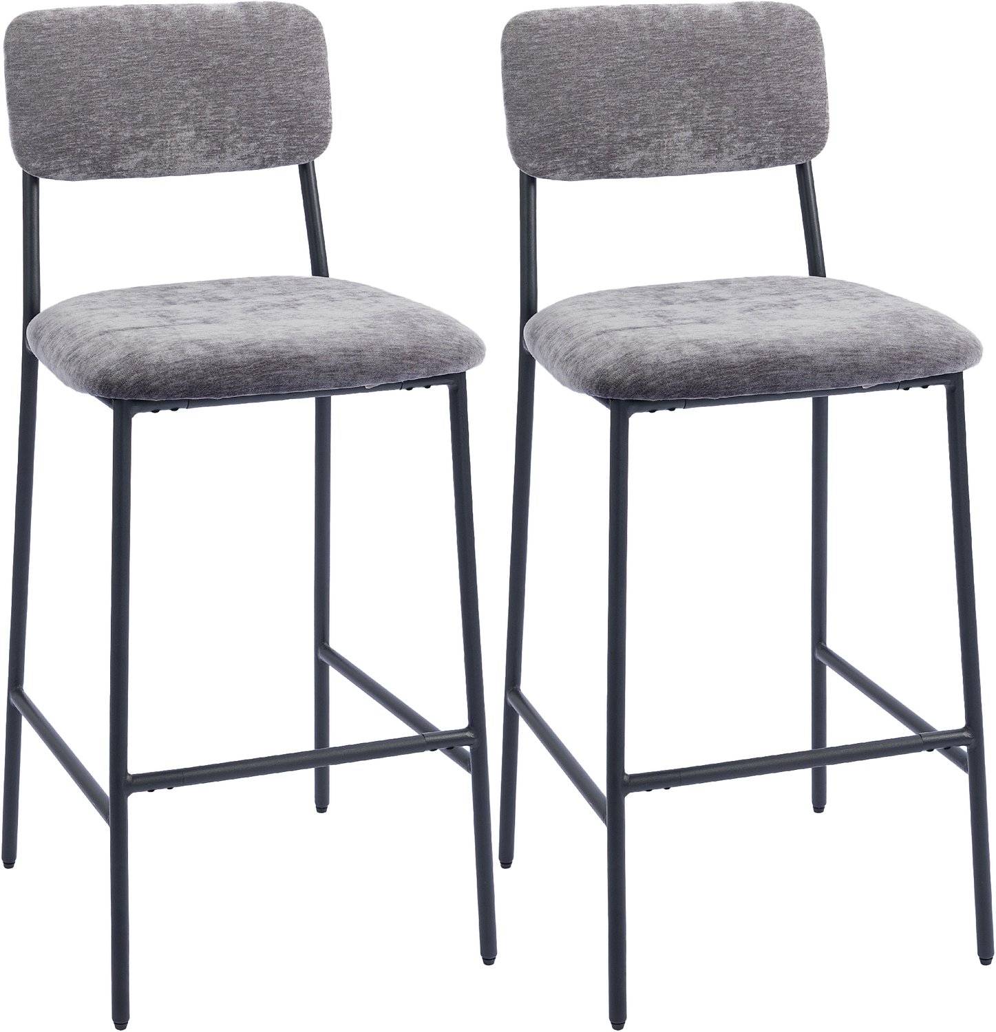 Homona Barhocker - Set van 2 - Met rugleuning en voetensteun - Chenille-stof en staal - 45,5 x 48 x 101 cm - Grijs