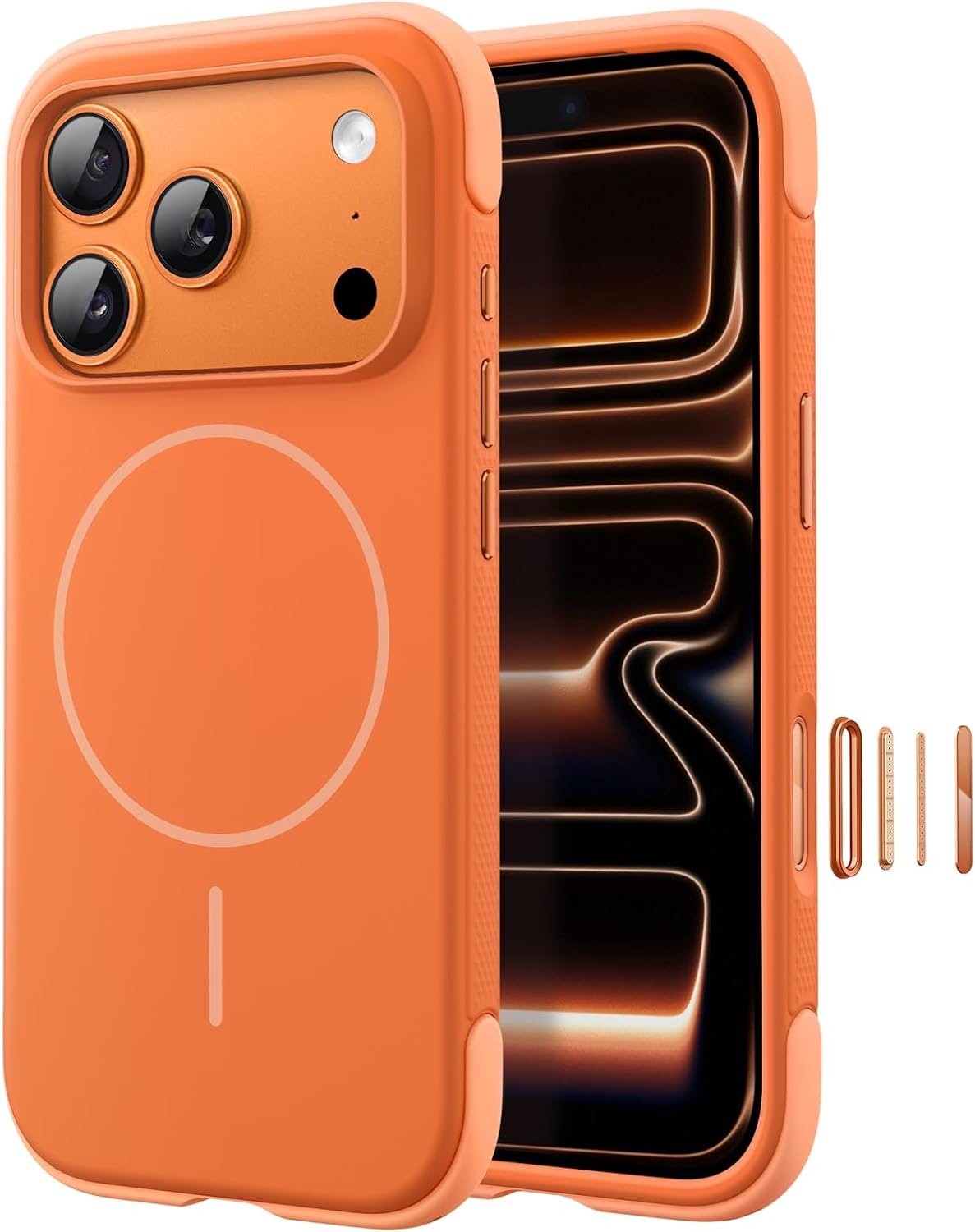 Zandarix Hoesje Geschikt voor Apple iPhone 18 Pro - Stijlvolle Kleurblok - Zijdezachte Aanraking - Cover met Antislip Grip - Geschikt voor Mag - Back Cover Hoesje - Oranje