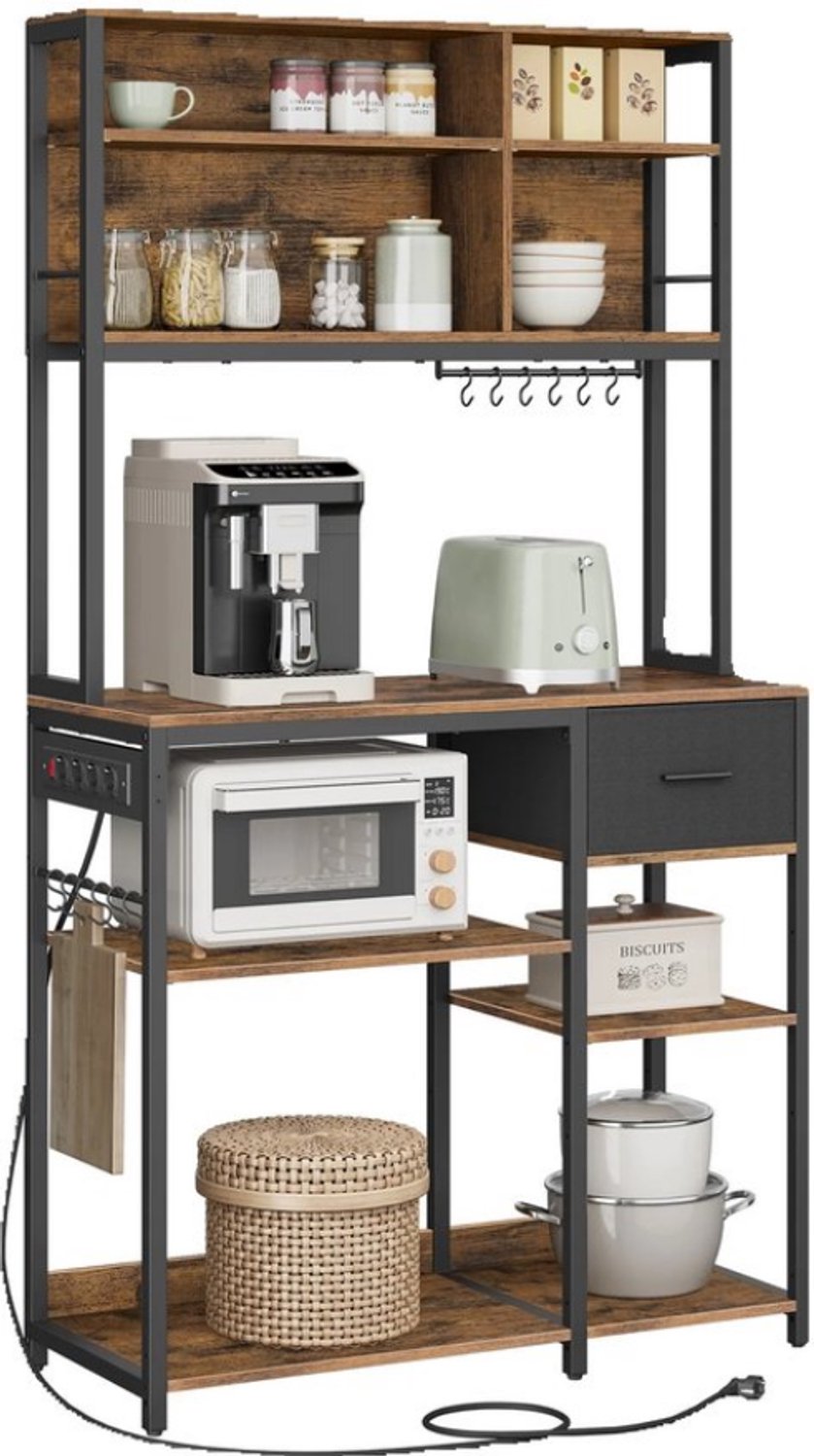 Gudalio Keukenrek - Opbergrek - Keukenkast - Magnetron kast - Stelling kast - Koffiebar - Keuken Meubel - Stopcontact - Bruin - Zwart