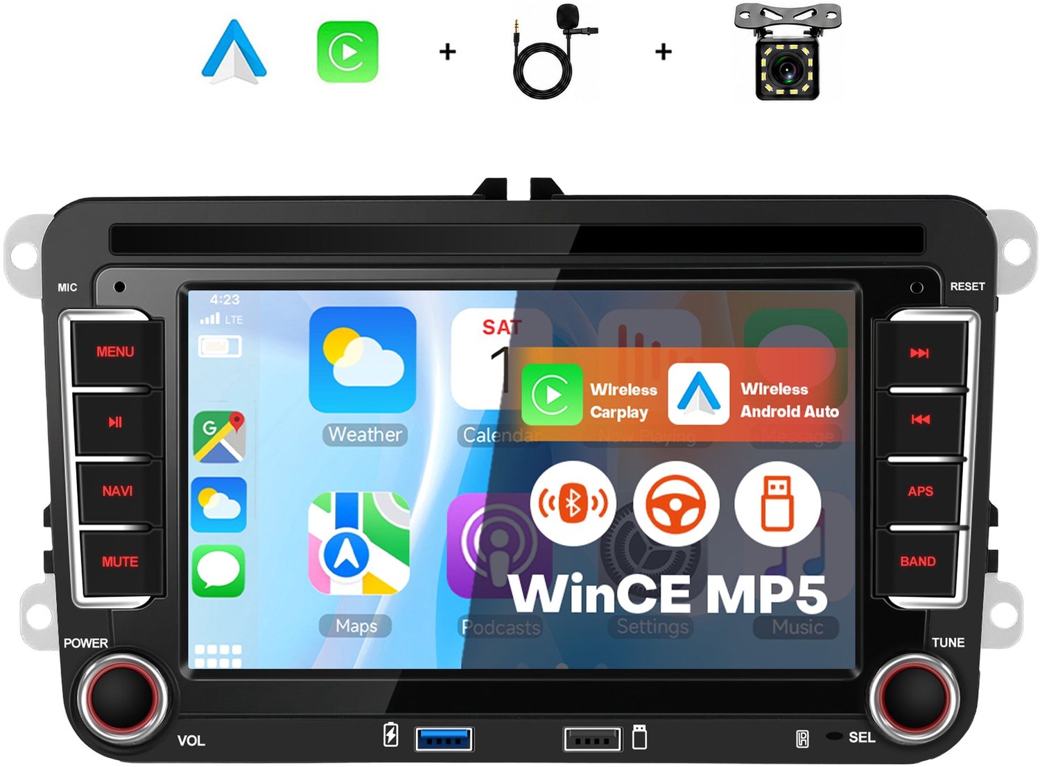 Boscer 2 Din Autoradio met 7 Inch Scherm - Geschikt voor Volkswagen Golf, Polo & Passat, Seat Leon & Skoda Fabia - Draadloos Apple CarPlay & Android Auto - Bluetooth Handsfree Bellen - CAN-bus - Achteruitrijcamera & Microfoon
