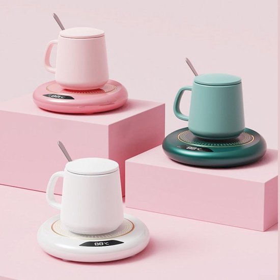Elektrische bekerwarmer - Warme onderzetter met constante temperatuur - Digitaal led-display - 3 standen voor gelijkmatige verwarming van dranken - Automatische uitschakelfunctie - Voor koffie, melk en thee - Bureau-gadget voor thuis/kantoor - Wit — afbeelding 3