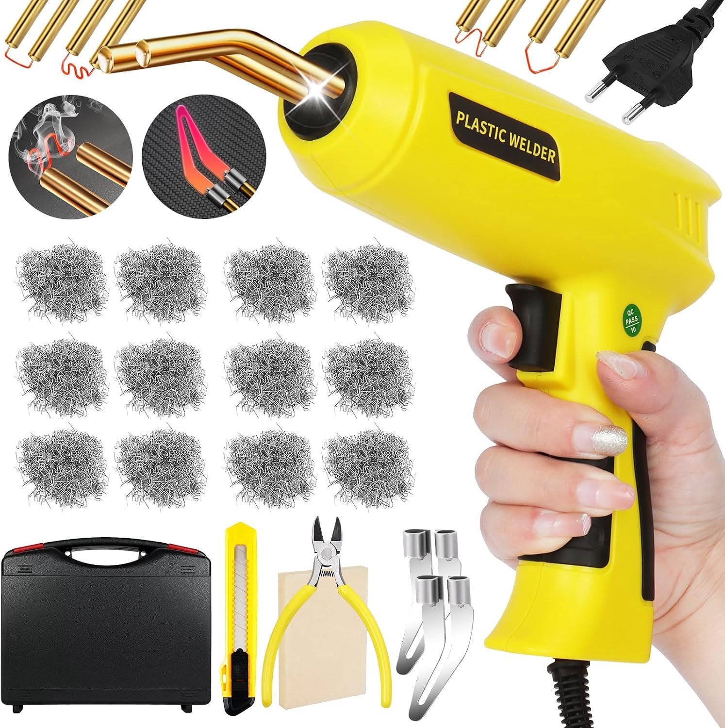 KZQ 200W Kunststoflasser – Kunststof lassen & repareren – Kunststoflasapparaat - Inclusief 900 warmtenietjes – Geel