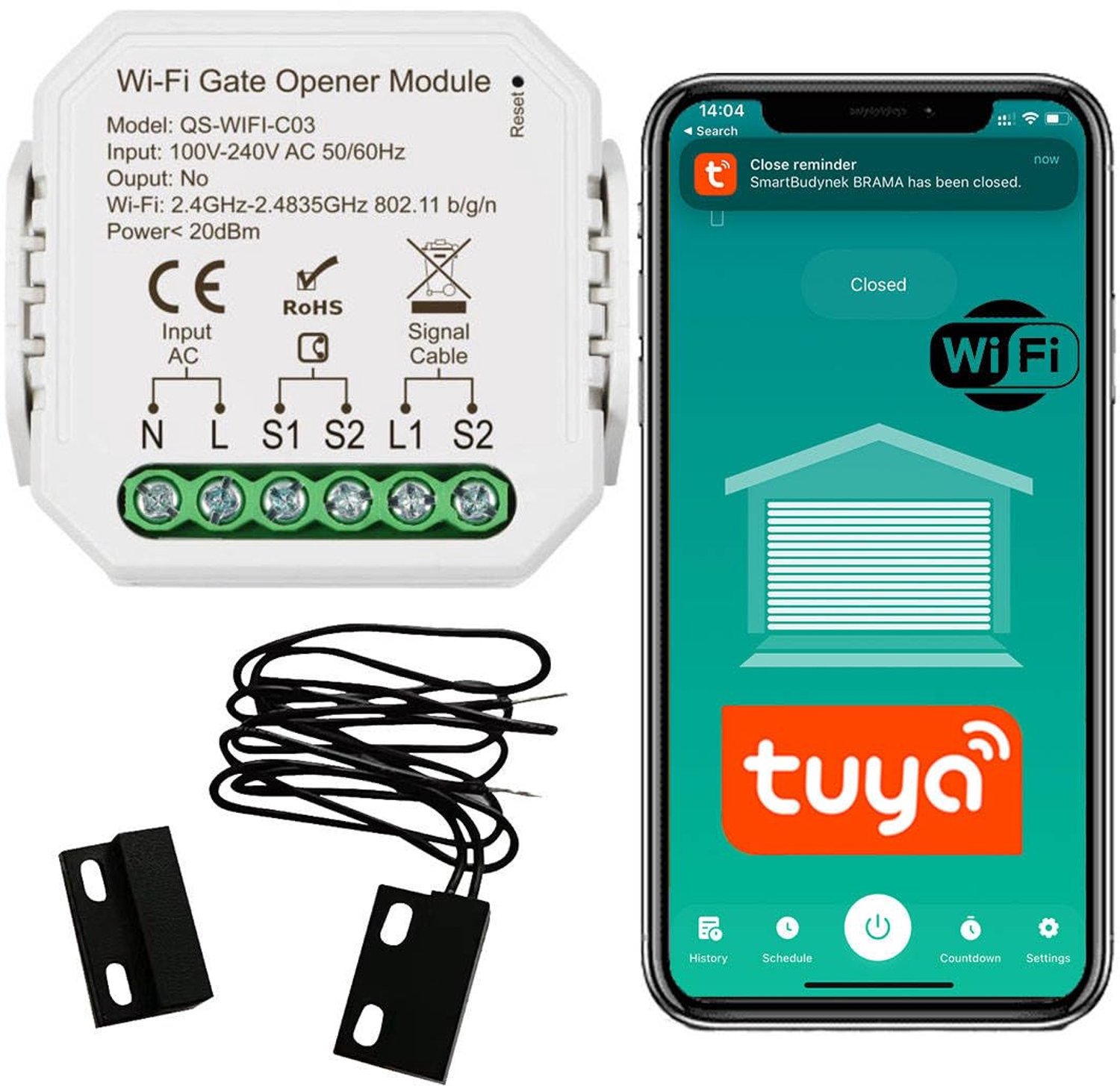 WiFi Garagedeuropener - 230 V Wisselstroom - Normaal Open Contact - Kunststof Behuizing - Voor Poortbesturing - Relaismodule