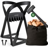 Jaxplore Houtklover XL - Ø24 cm - Inclusief Hamer en Opbergtas - Houtsplijter - 3-Delige Haardset - Houtkliever - Zwart
