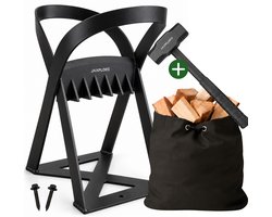 Jaxplore Houtklover XL - Ø24 cm - Inclusief Hamer en Opbergtas - Houtsplijter - 3-Delige Haardset - Houtkliever - Zwart