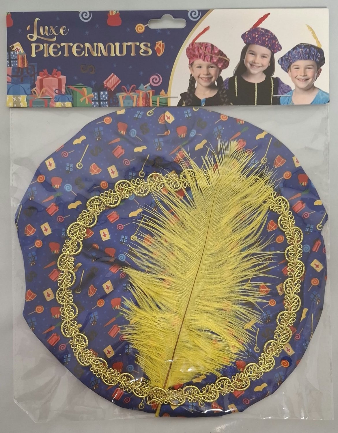 Pieten muts blauw met print - one size