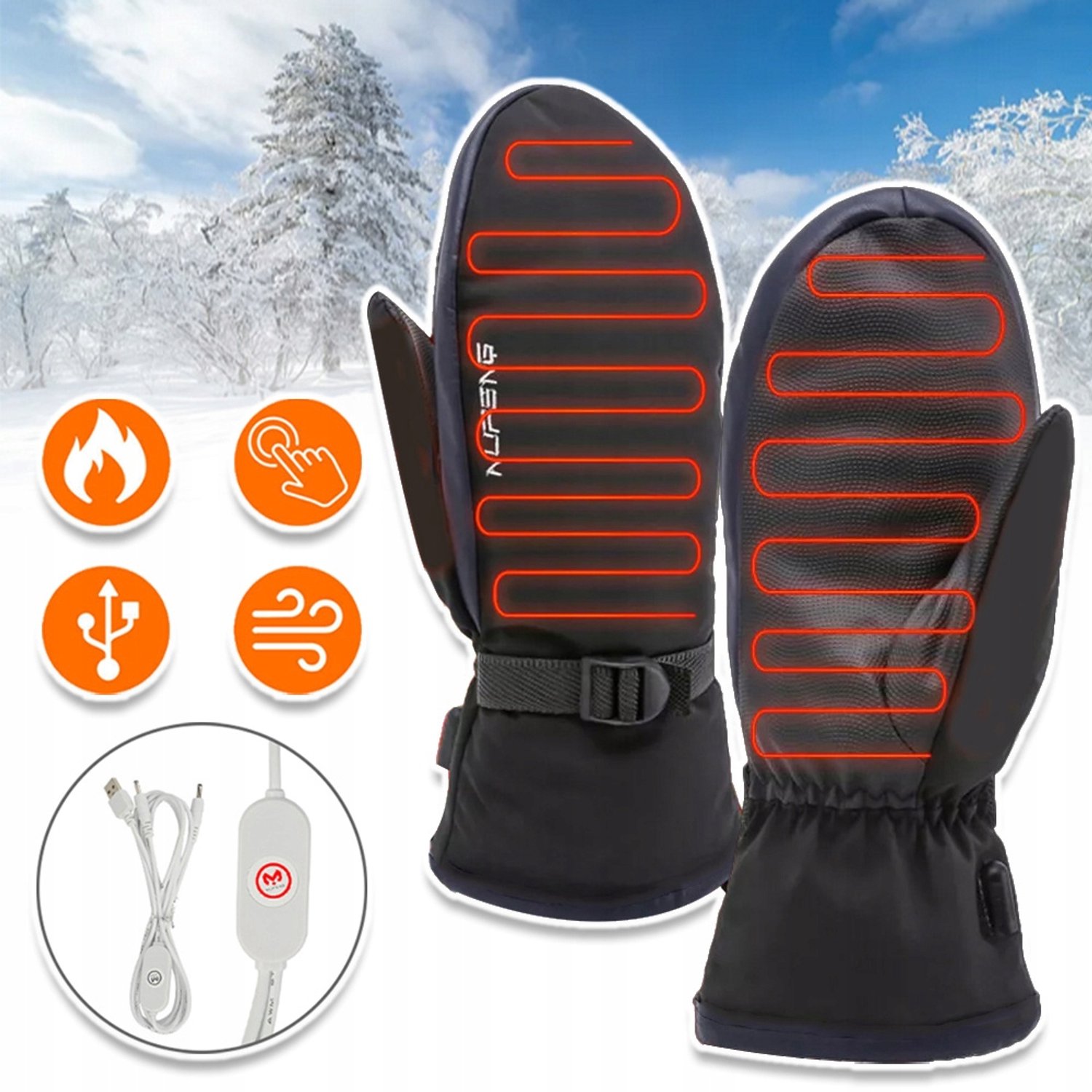 USB Verwarmde Handschoenen Met Dubbele Elementen – Waterdicht En Winddicht En Antislip PU-Handpalm – 3 Uur Verwarming Met 10000 mAh Powerbank – Voor Skiën Fietsen En Wandelen – – Sinterklaascadeau Zwart