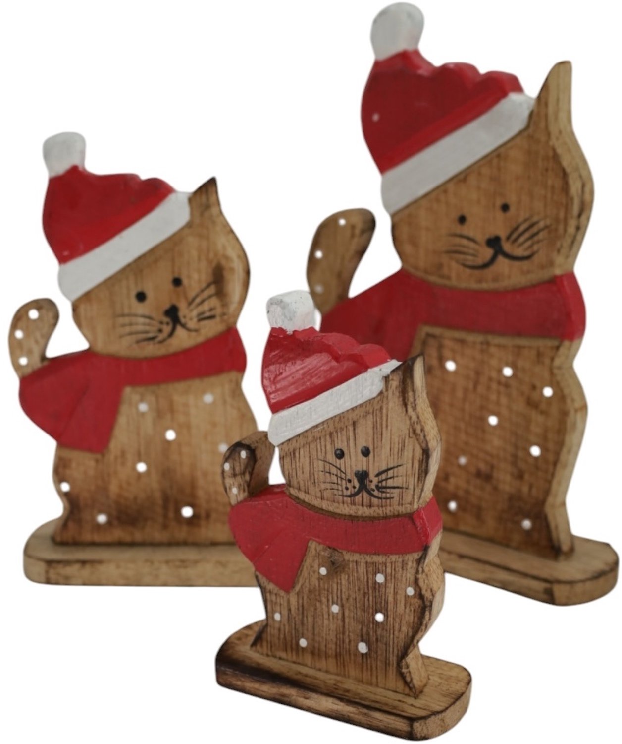 Set 3 katten natur/rood hout Carly
