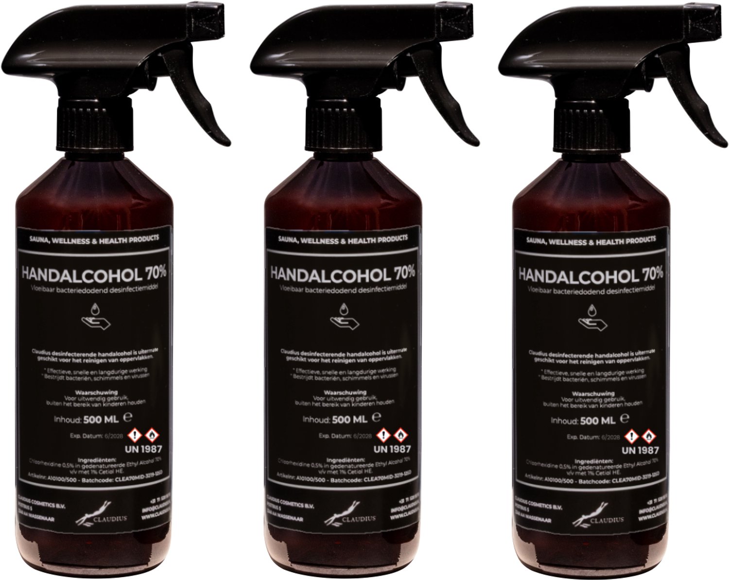 Handalcohol spray 70% - 500 ml met spraykop - set van 3 stuks