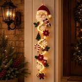 Verlichte kerstdeurhanger met de Kerstman – Warme LED-verlichting – Feestelijke hangdecoratie – Geschikt voor voordeuren, veranda-zuilen en ramen