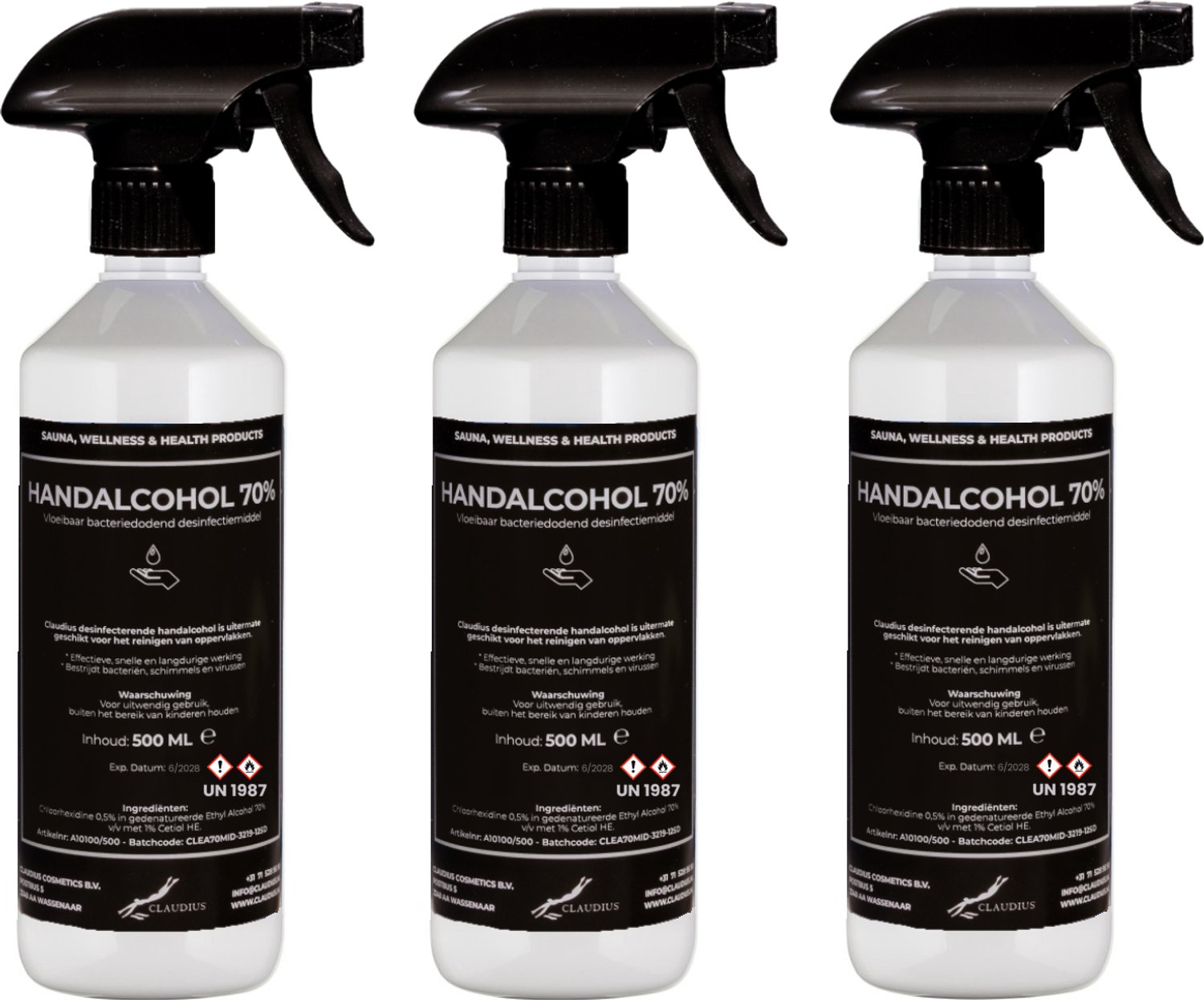 Handalcohol spray 70% - 500 ml met spraykop - set van 3 stuks