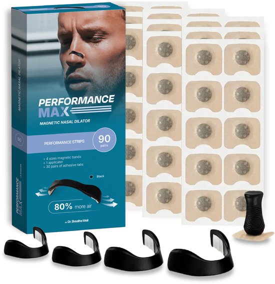 Performance Max - Magnetische Neusstrips - 90 Paar Neus Magneten - Sport Neusspreider - Snurk Neusspreider - Neuspleisters Tegen Snurken - By Dr. Breathe Well - Simply the right choice!