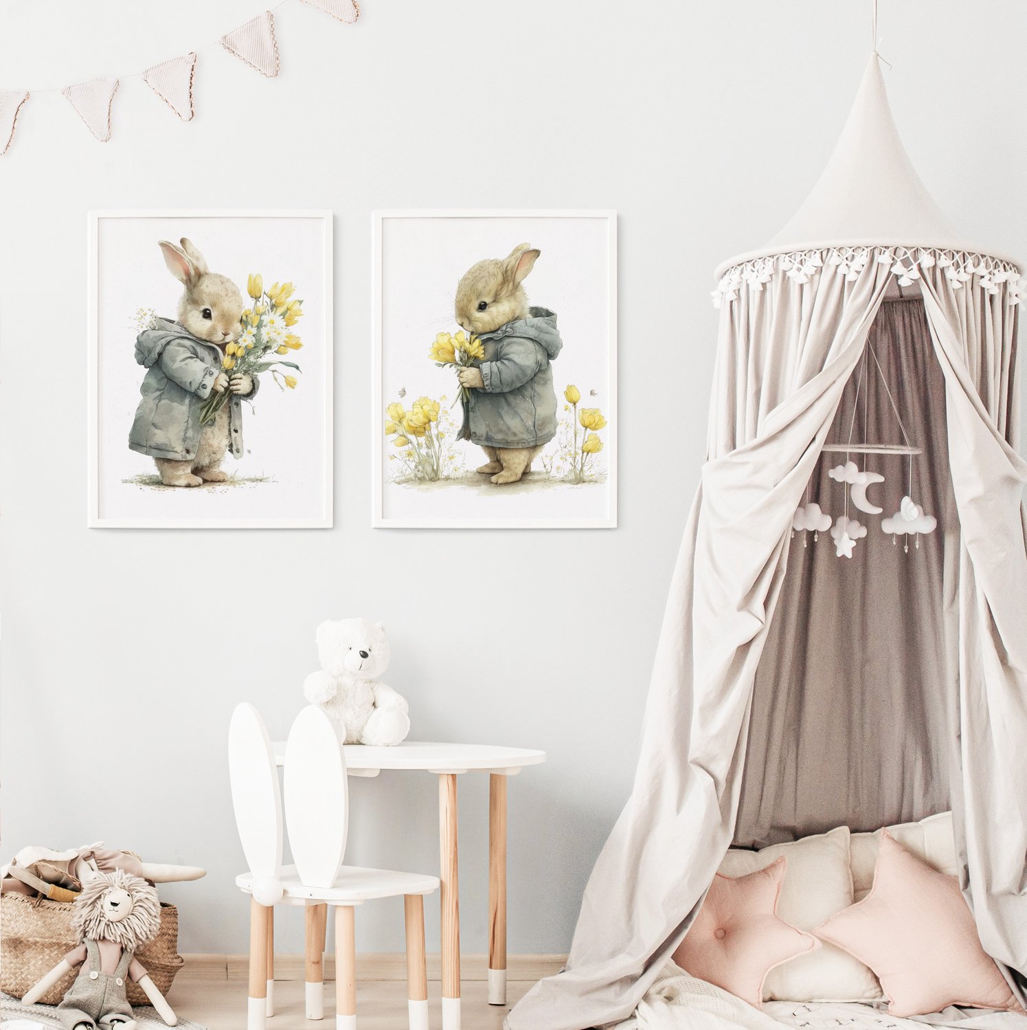 Poster set konijnen-posters-set van 2-watercolours spring-winter animals-dieren-kinderkamer accessoires-babykamer accessoires
