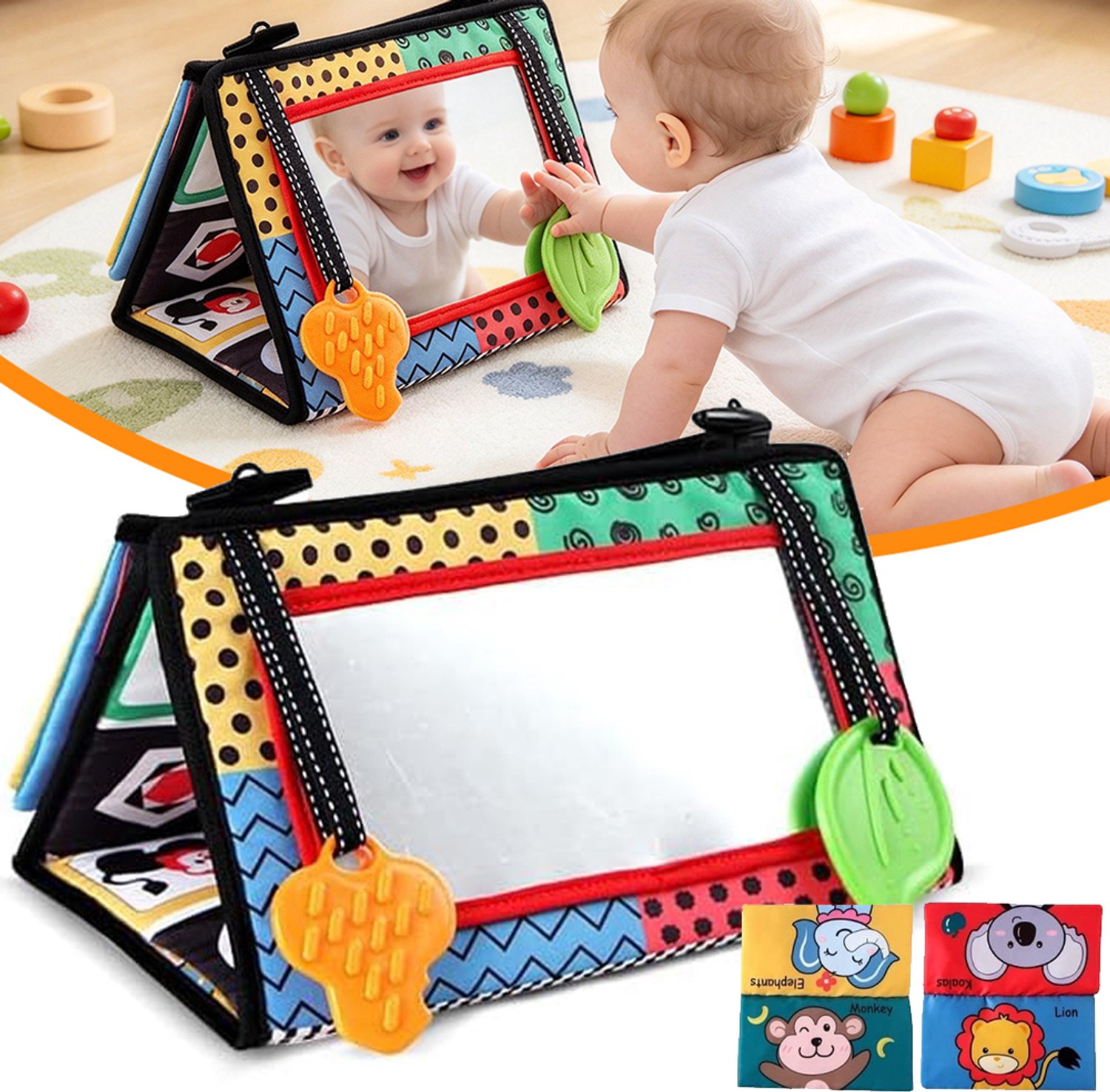 Spiegel Voor 'tummy Time' (Buiktijd) Voor Baby's - Vloerspiegel Voor Baby's Met Bijtring - Babyspiegel - Sensorisch Speelgoed