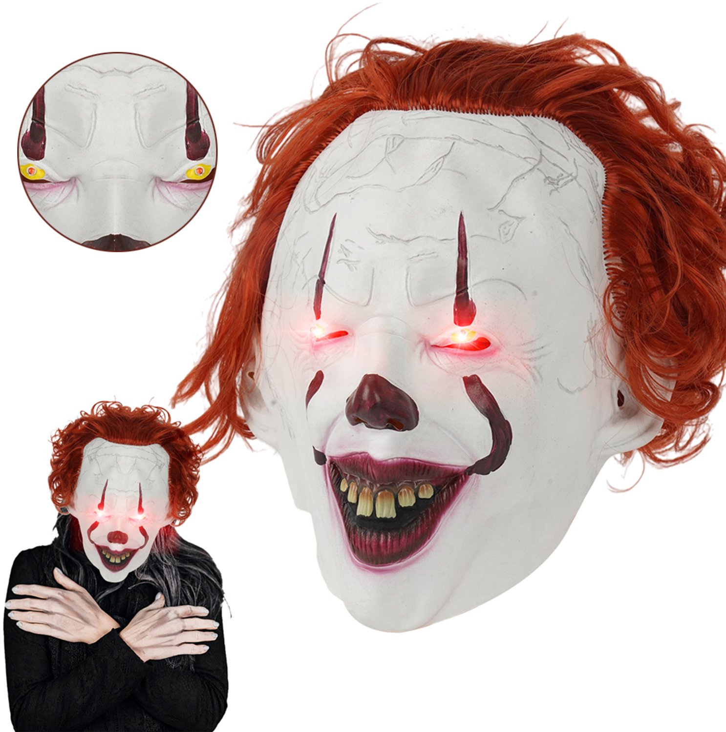 Latex It-Clownmasker - Pennywise-Kostuum - Clownskostuum Voor Carnaval - Horrorclownmasker - Eng Joker-Masker Met Realistische Pruik