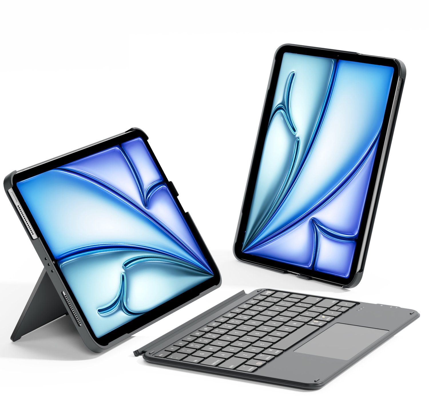 Inateck AceTouch KB04122 ultralichte tablet Hoes met Toetsenbord geschikt voor iPad 11 (A16 2025)/10e generatie, iPad Air 11" M4/M3/M2 (2026/2025/2024), Air 5/4, Pro 11 4/3/2/1, afneembaar, met touchpad, QWERTY, Bluetooth Keyboard Case,Gray