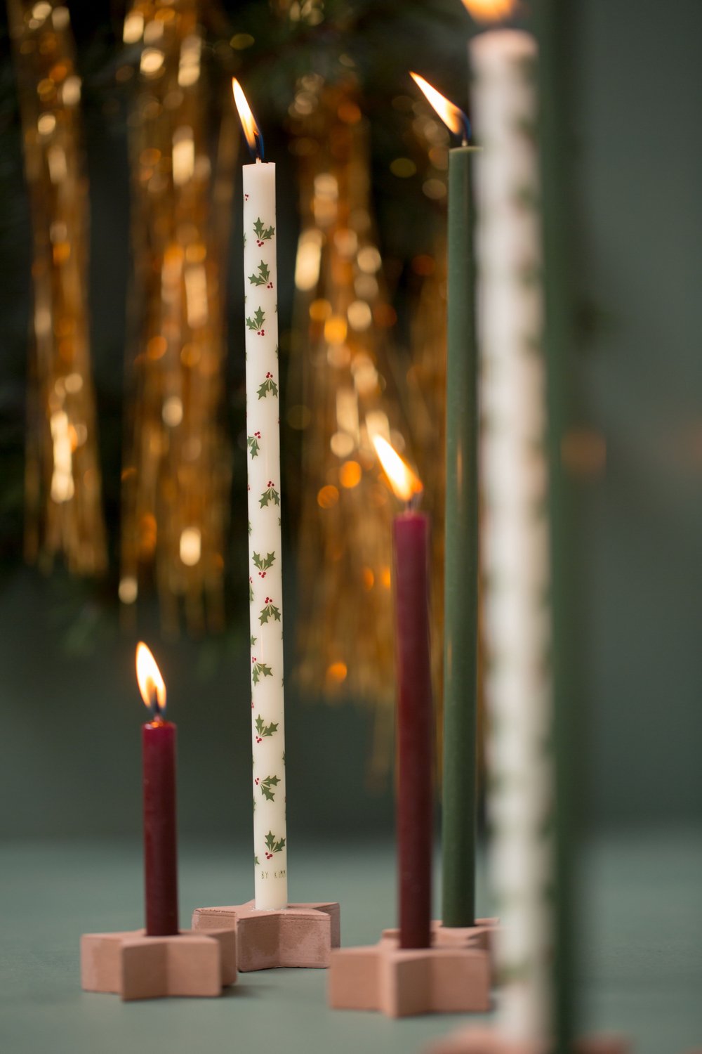 Rustik Lys Potloodkaarsjes Holly Jolly Mistletoe (Kerst) Wit