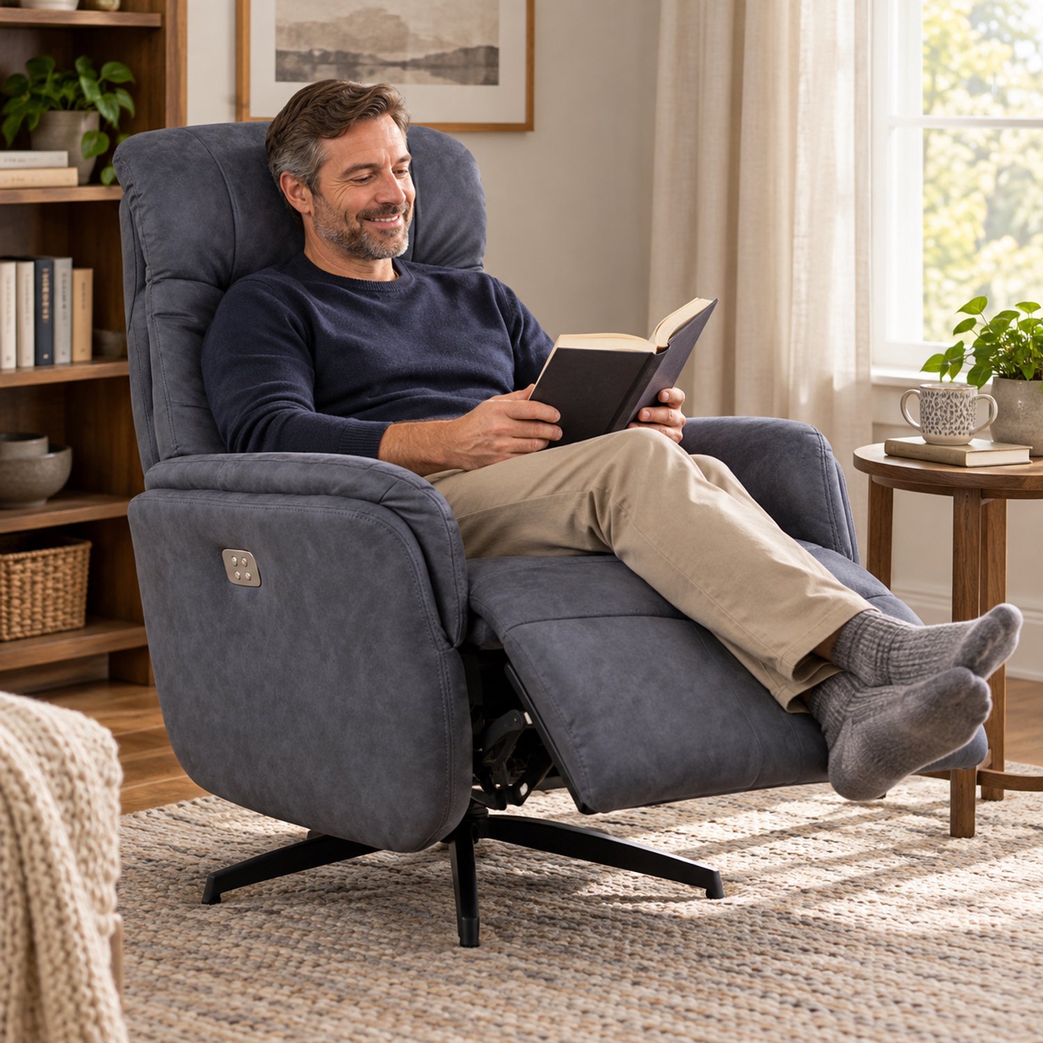 Elektrische Relaxstoel - Elektrische Stoel - Relaxfauteuil - Stoel met Elektrische Bediening - Draaibare Stoel - Comfortabele Zachte Stoel - Verstelbare Relaxstoel - Draaibaar - Elektrisch - 135 kg Draagvermogen - 118 x 73 x 83 cm - Donkergrijs – foto 4