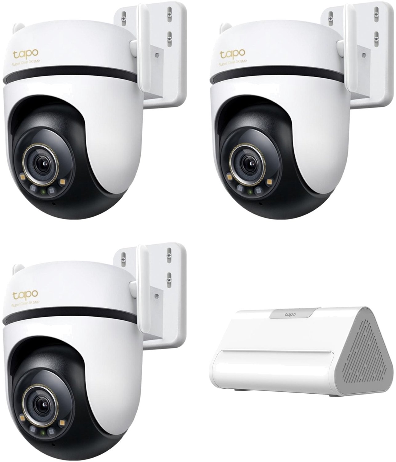 Tapo C530WS Beveiligingscamera Buiten 3-pack + H500 CentralHub - Bundelvoordeel - 3K 5MP - 360° Draaibaar - Starlight Kleur Nachtzicht - Lokale Opslag tot 16TB - Geen Abonnement - 30m Nachtzicht - IP66 Weerbestendig - Automatisch Volgen - 12x Zoom