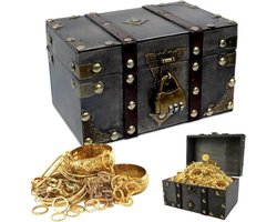 Grijze houten schatkist - Vintage opbergkist voor cosplay en decoratie