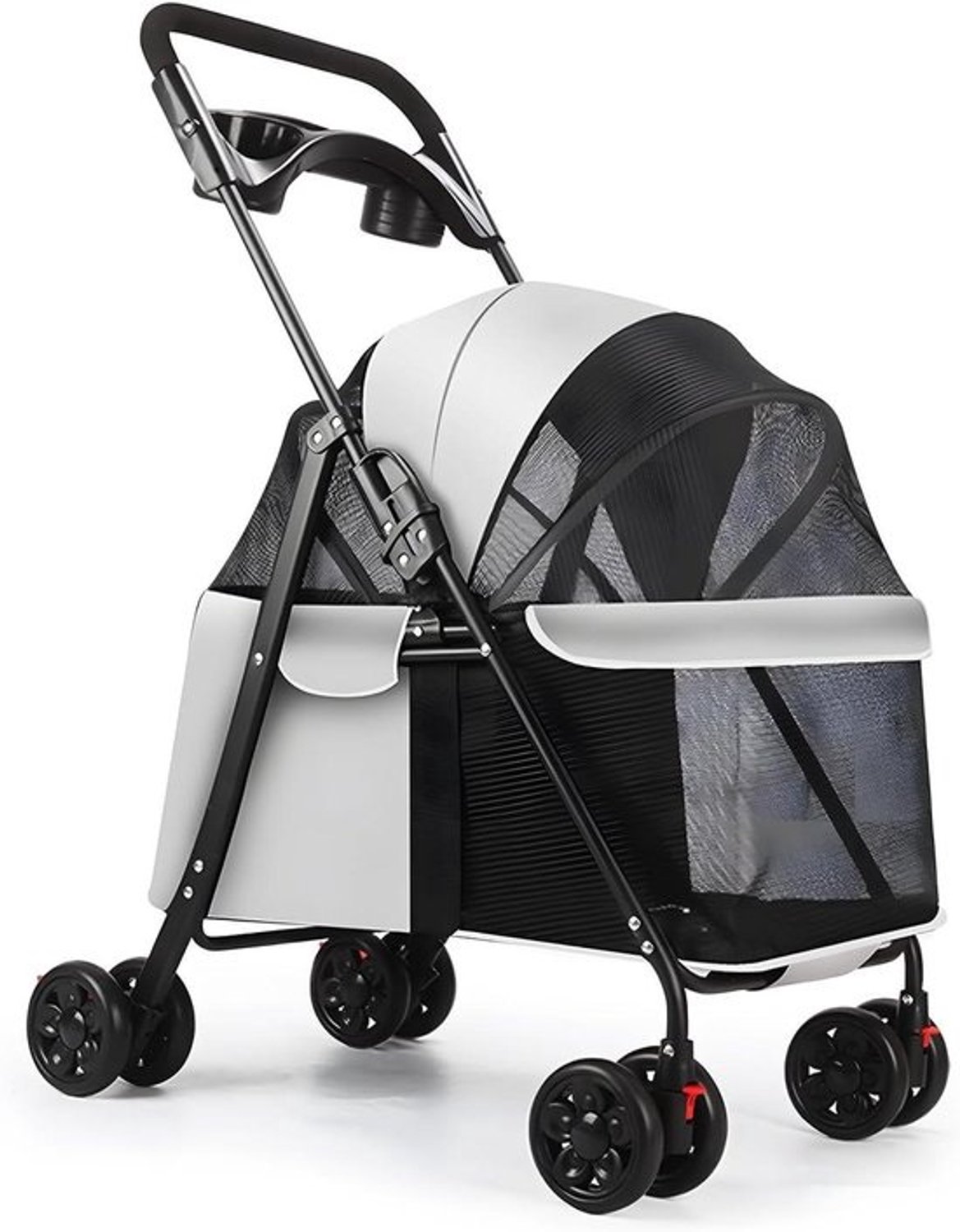 Huisdierenwandelwagen - Hondenbuggy en reiskar - Comfortabel reizen - Dubbele rem - 75 x 49 x 94 cm - Lichtgrijs