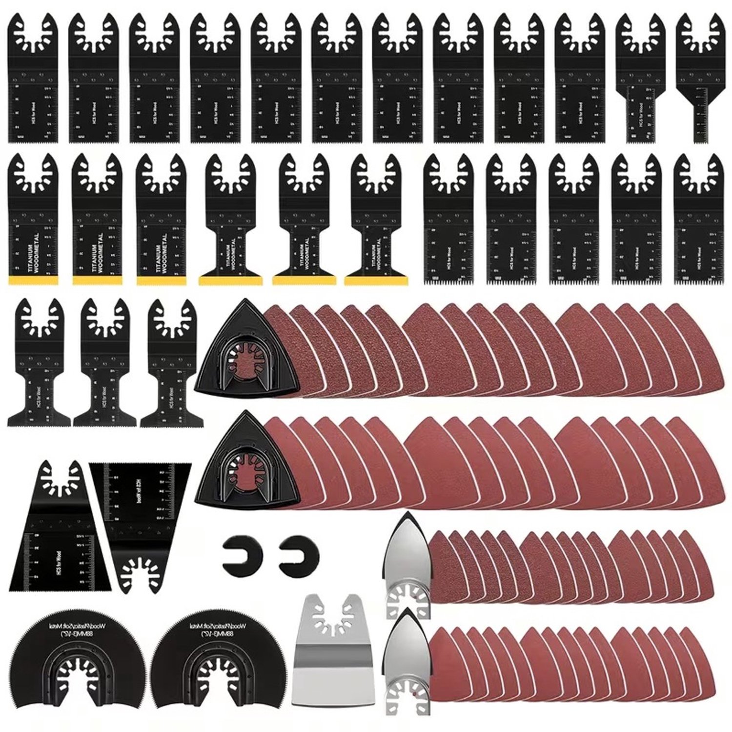 Borg 97 delig accessoire set voor oscillerende multitool - geleverd incl. Zaagbladen Set, voor Hout- en Metaal Snijden - Multitool Bi-Metaal Bladen - Schuurpapier - Zaagjes - Snelwisselende Gereedschapsbladen - Kit Geschikt voor de Meeste Modellen