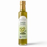 Fles Ravenza Matcha Siroop (250 ml) met een groen matcha-icoon en het label 'Natuurlijke Fermentatie'.