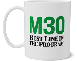 Mok met M-Code M30 Best Line In The Program Groene CNC Programma Einde Quote Beker Dubbelzijdige Print voor Machinisten