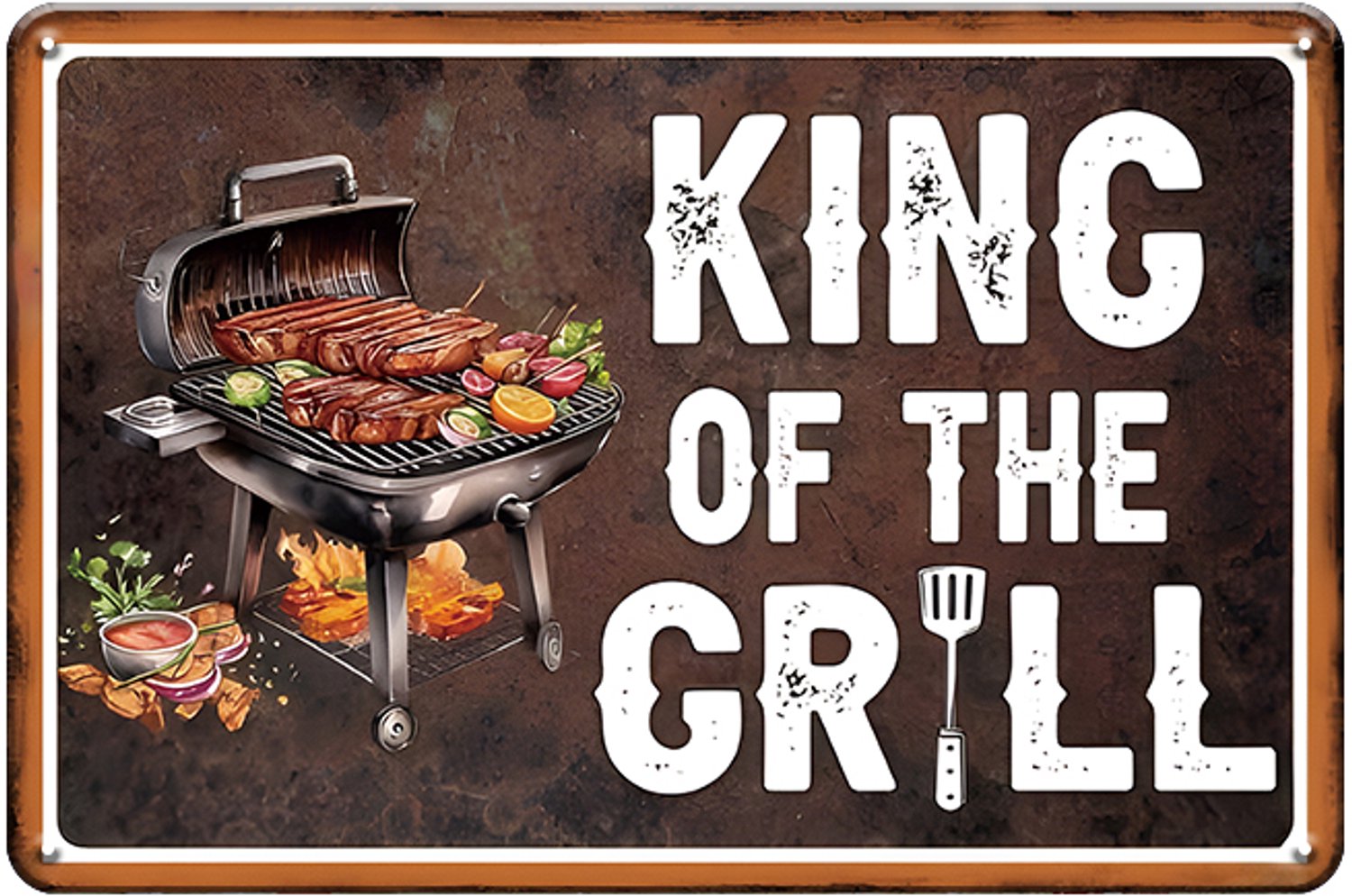 King Of The Grill Wandbord 20x30 cm – BBQ Barbecue Tekstbord – Grill Tuin Buitenkeuken Decoratie – Vintage Retro Wanddecoratie