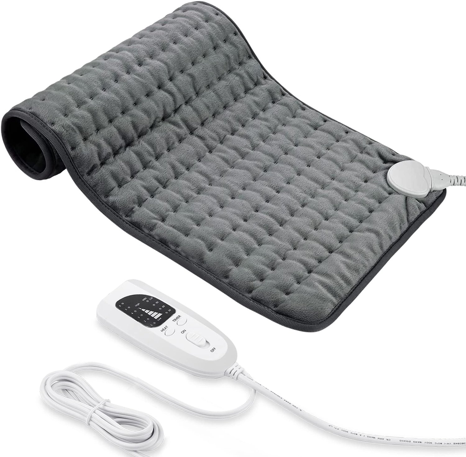 Elektrisch Warmtekussen 30 x 60 cm - 6 Warmtestanden - Snelle Verwarming - Automatische Uitschakeling - Voor Rug, Nek, Schouders en Buik - Donkergrijs