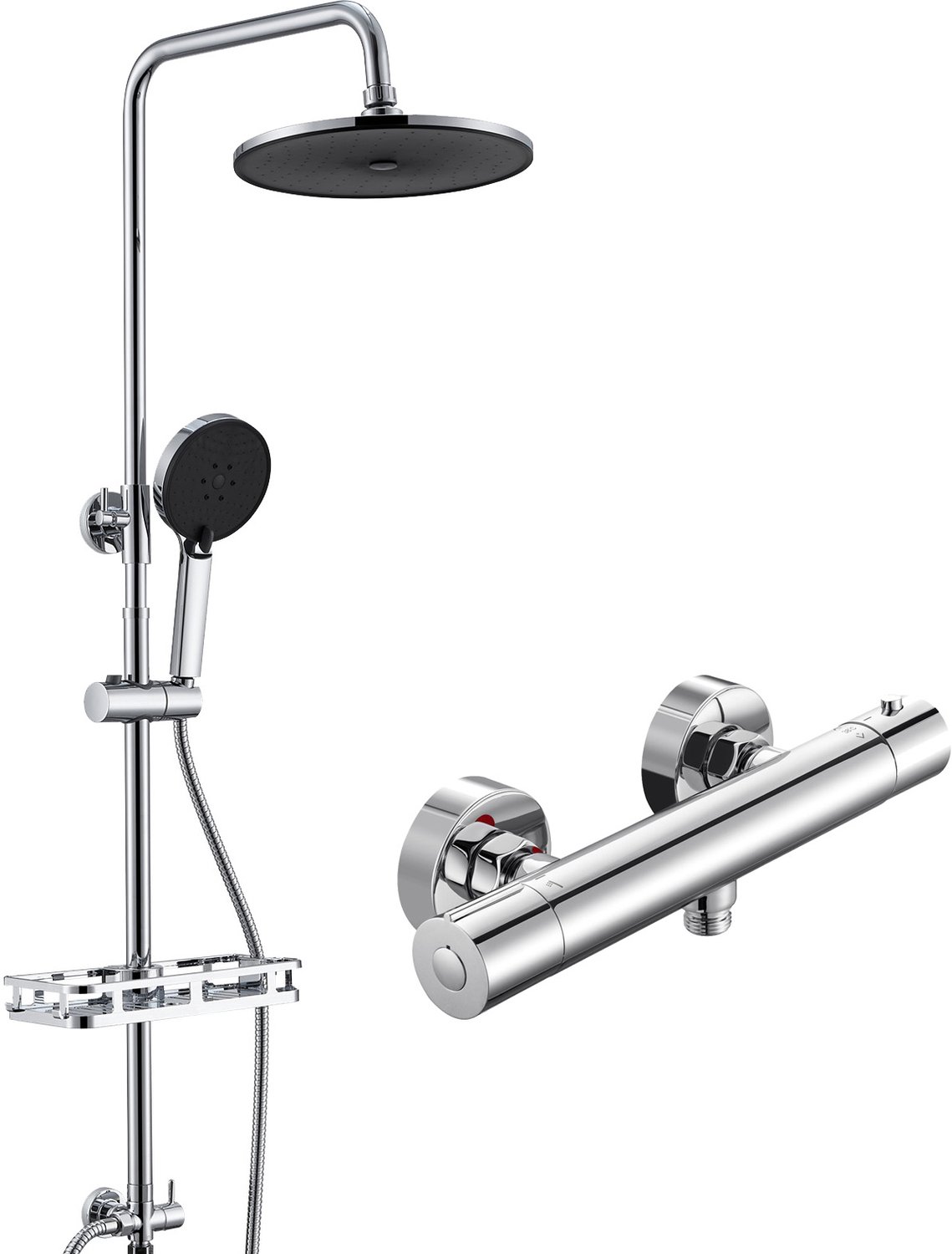 Auralum max Regendouche met Thermostaatkraan - Doucheset - Ø 25 cm - met Self-Cleaning Regendouche en Handdouche - 3 Standen Handdouche - Verstelbare Hoogte - Waterbesparend - Chroom