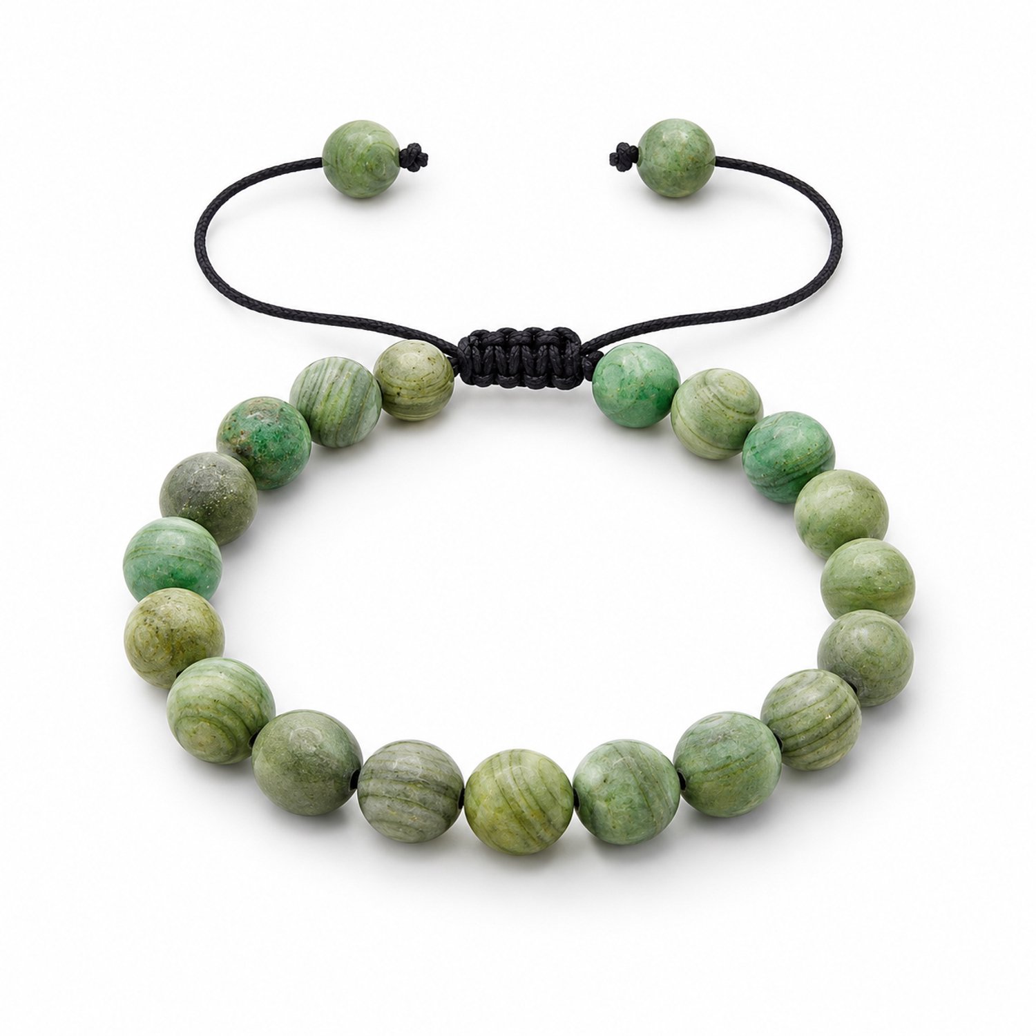 Marama Terra Sage Armband – Natuursteen – 8 mm Kralen – Vegan Waxcord – Verstelbaar – Groen