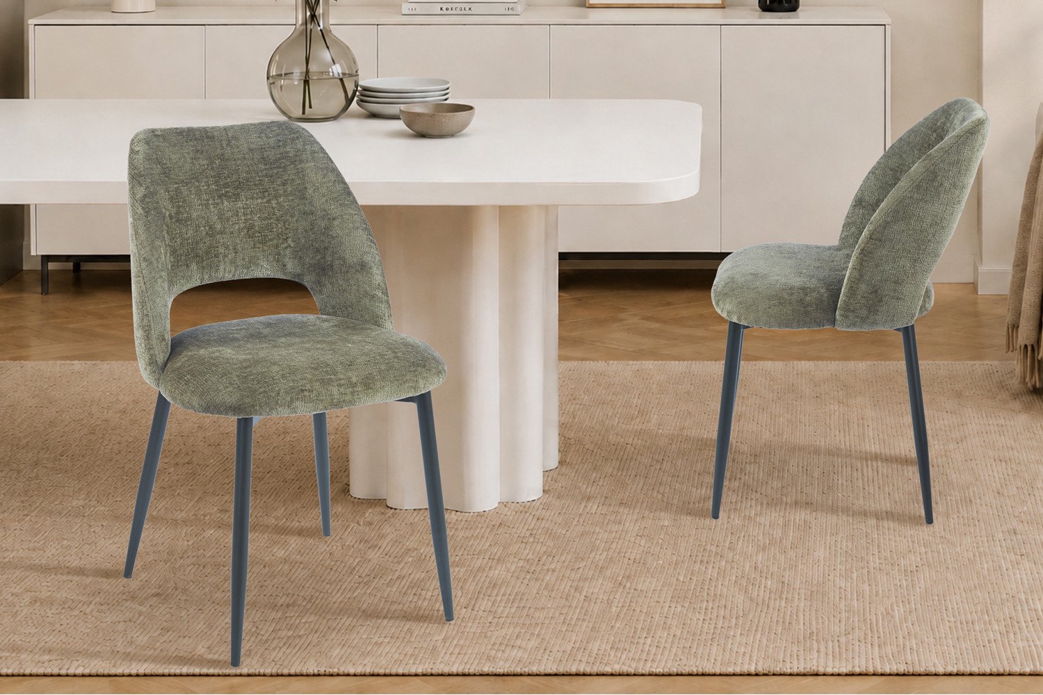 Stoelen/Eetkamerstoel 'Arlo' in stof Harmony Groen kleur - H 82cm x B 51 x D 59.5 cm - Rousseau - Per stuk