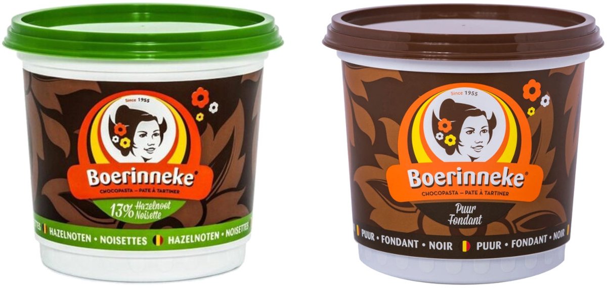 Boerinneke Fondant Puur & Hazelnoot - Mixverpakking - Chocopasta - 800g (2x400g)