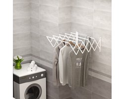 Wanddroogrek – Uitschuifbaar en Inklapbaar – 63,5 x 60 x 20 cm – Metaal – Wit – Binnen en Buiten