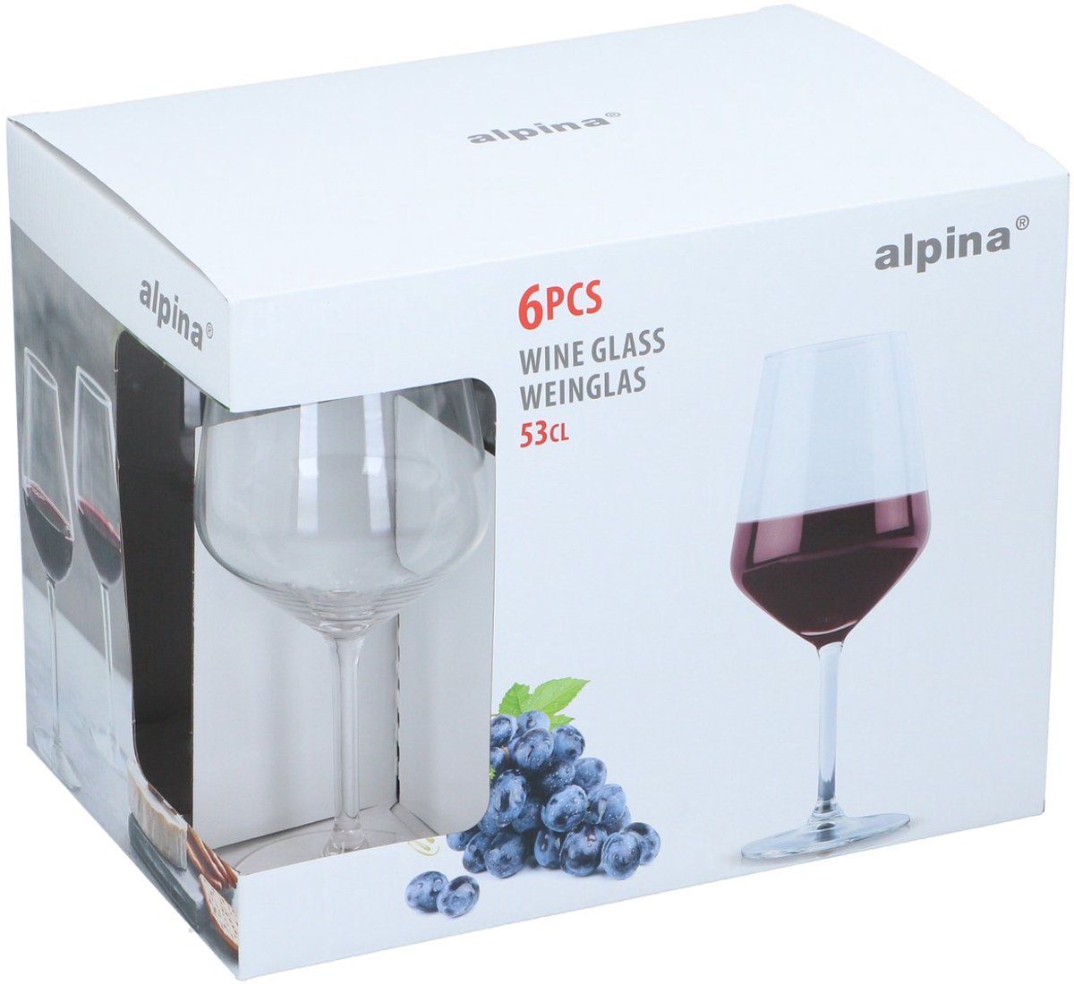 alpina Wijnglazen Rode Wijn - 6 Stuks Rode Wijnglazen - Wijnglas 53cl - Wijnglazen Set - Glazenset voor Diner - Wijn Glazen - Helder Glas — cadeau in Koken & Dineren - foto 2