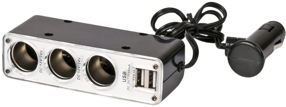 All Ride Autolader USB - 2 USB Poorten - Sigarettenaansteker Verdeler - 12/24 V - Zwart/Wit