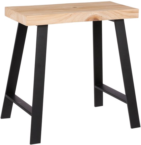 Houten kruk met zwart metalen onderstel.