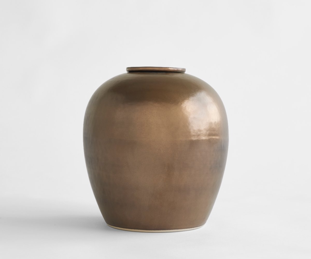 VERNO Urn – Handgemaakte Keramische Urn – Koper Metallic – 3.5 liter - Inclusief Aszak