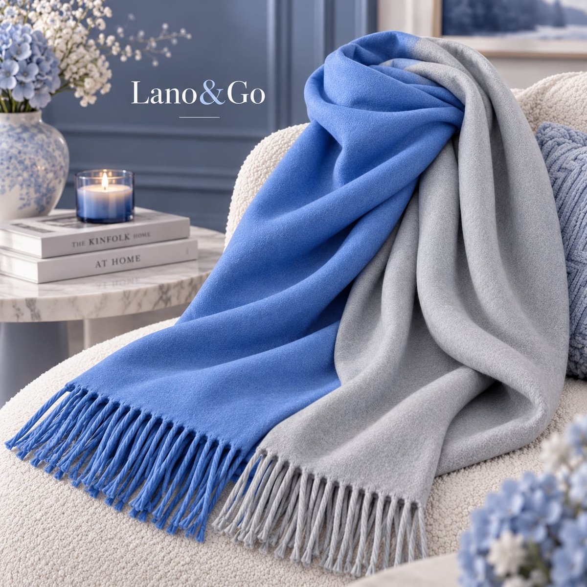 Lano&Go Dames Sjaal Omslagdoek Dubbelzijdig Warme Winter Sjaal Lang Met Franjes