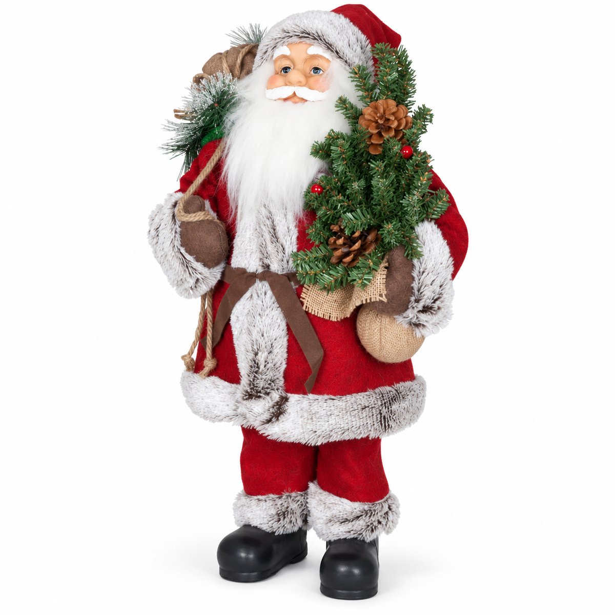 Benza - Kerstman Hanko - 60 x 35 x 20 cm - Handgemaakt Kerstbeeld met Kerstboom en Cadeauzak