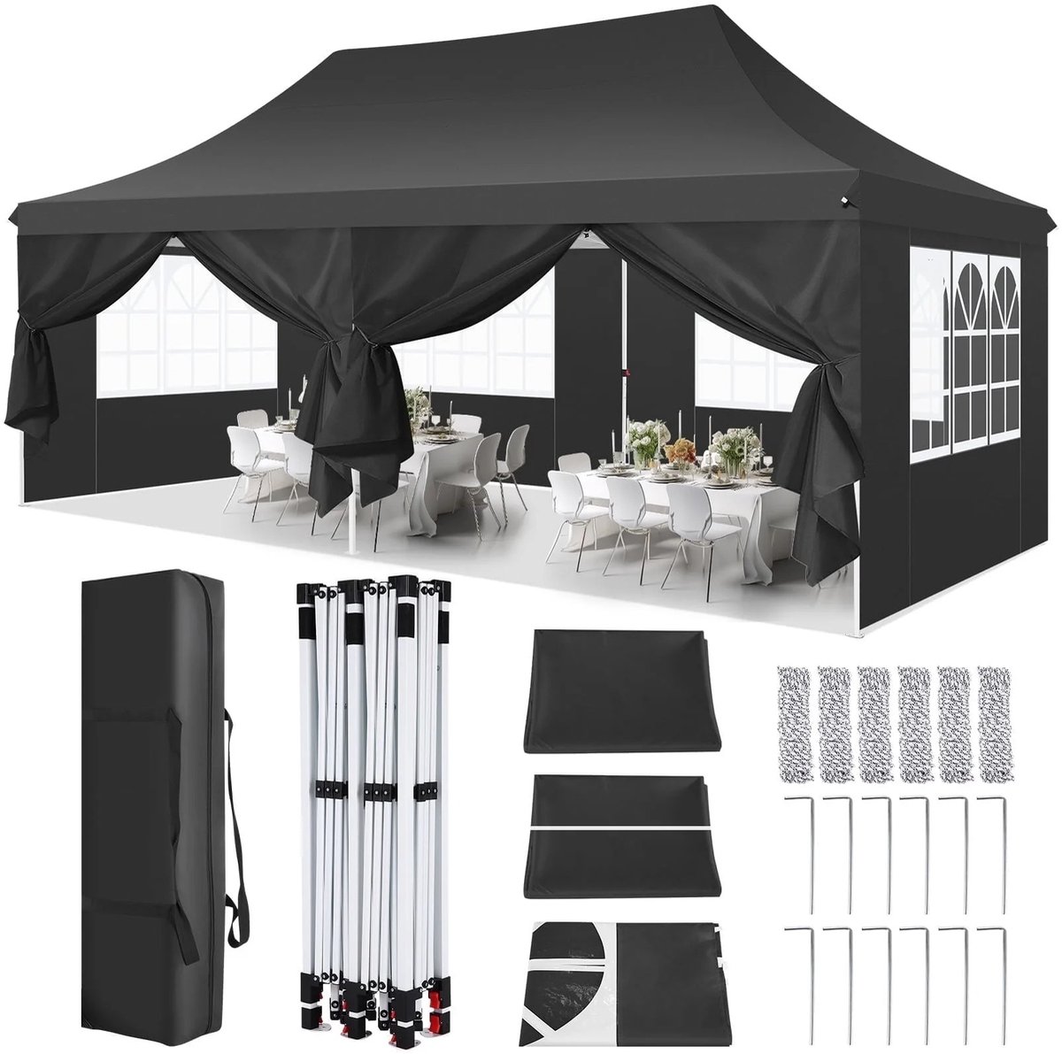 Novari - Partytent - Tent - Overkapping - Royale afmeting 3x6m - UPF 50+ bescherming - Waterafstotend - Stevige constructie