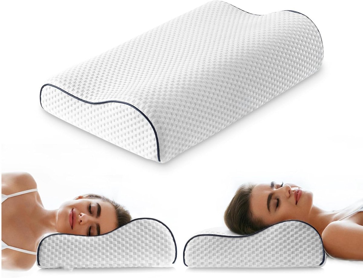 Ergonomisch Kussen Met 2 Hoogtes - 10cm En 7cm, Wasbare Kussensloop, Nauwkeurige Nek- En Schoudersteun - Voor Zij-, Rug- En Buikslapers - Wit