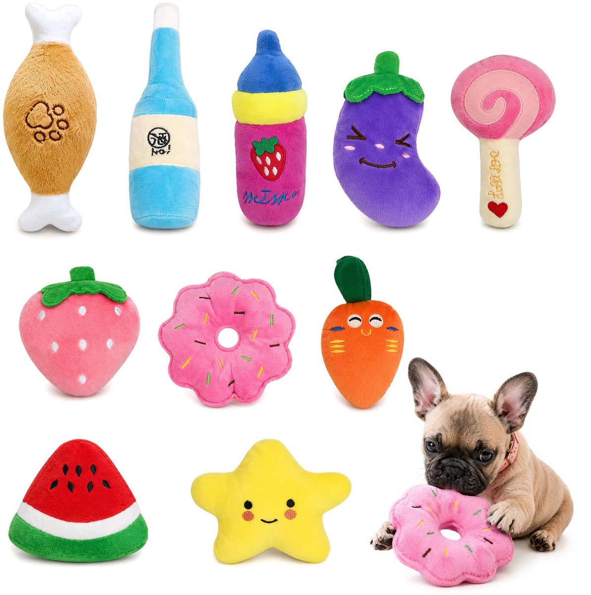 Hondenspeelgoed - Piepend - Groente & Fruit Vormen - Voor Puppy's & Honden - 10 stuks