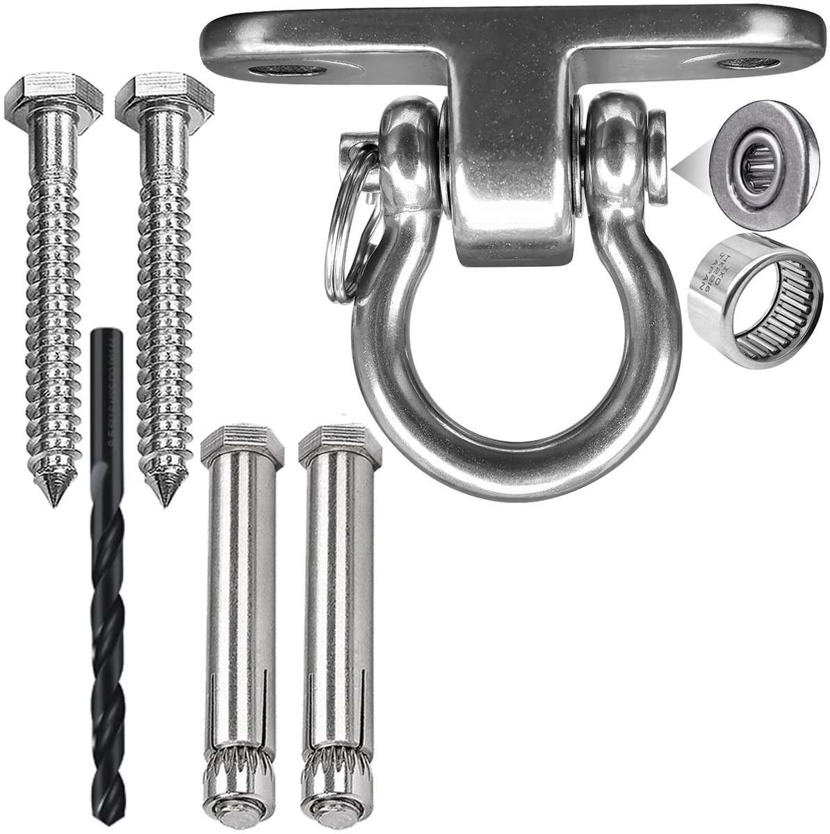 RVS Plafondhaak Zware Belasting 675 kg - Met Geluidsarme Lagers - Voor Hangstoel, Schommel, Hangmat, Bokszak, Yogastang - Bevestiging aan Houten Balken en Betonnen Plafonds