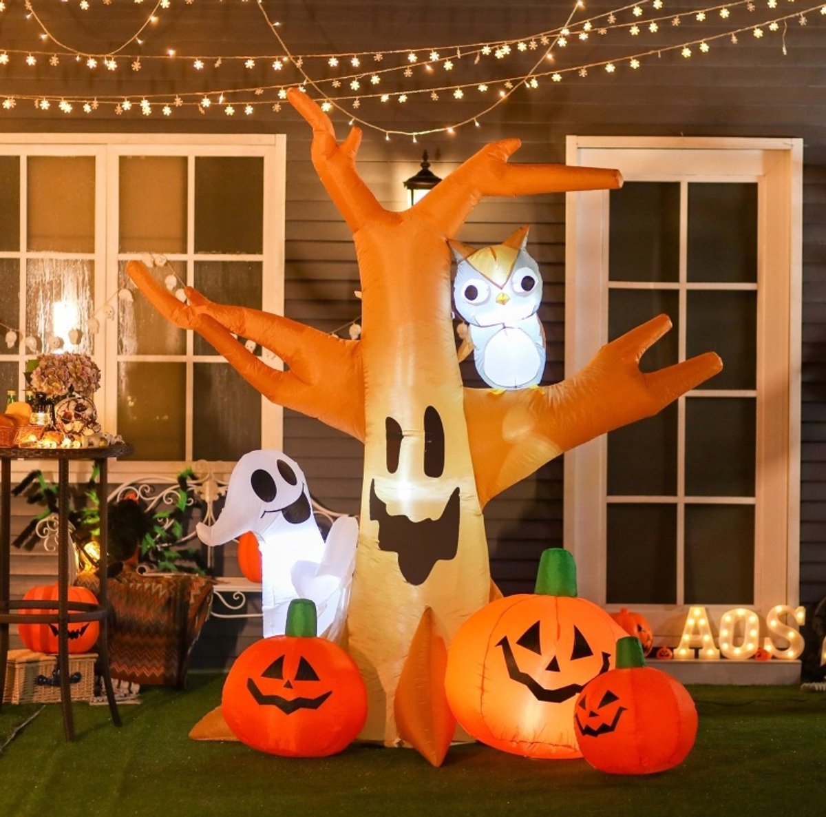 Opblaasfiguur Zelfopblazende Halloween Spookboom – 190 x 100 x 240 cm – Polyester – Bruin – Verlichte Tuinversiering Met Ledverlichting