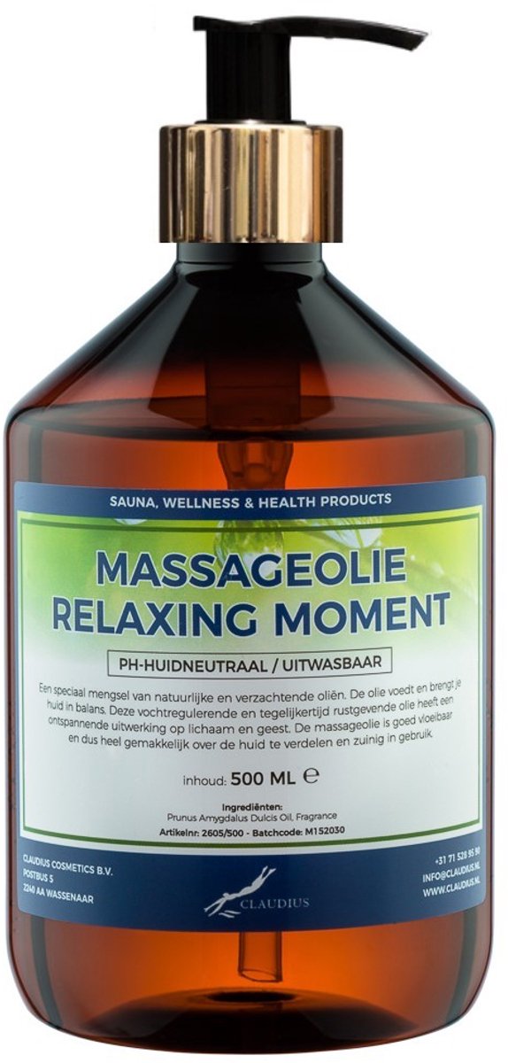 Massageolie Relaxing Moment 500 ml met gouden pomp - 100% natuurlijk - biologisch en koud geperst