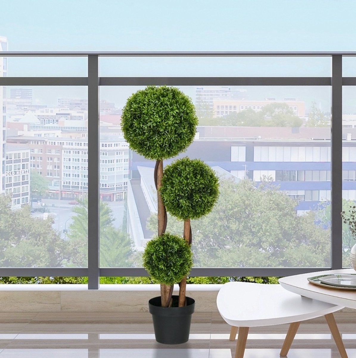 Kunstplant – UV-bestendige Buxus – 110 cm – Kunststof – Groen – 3 Bollen – Voor Binnen & Buiten