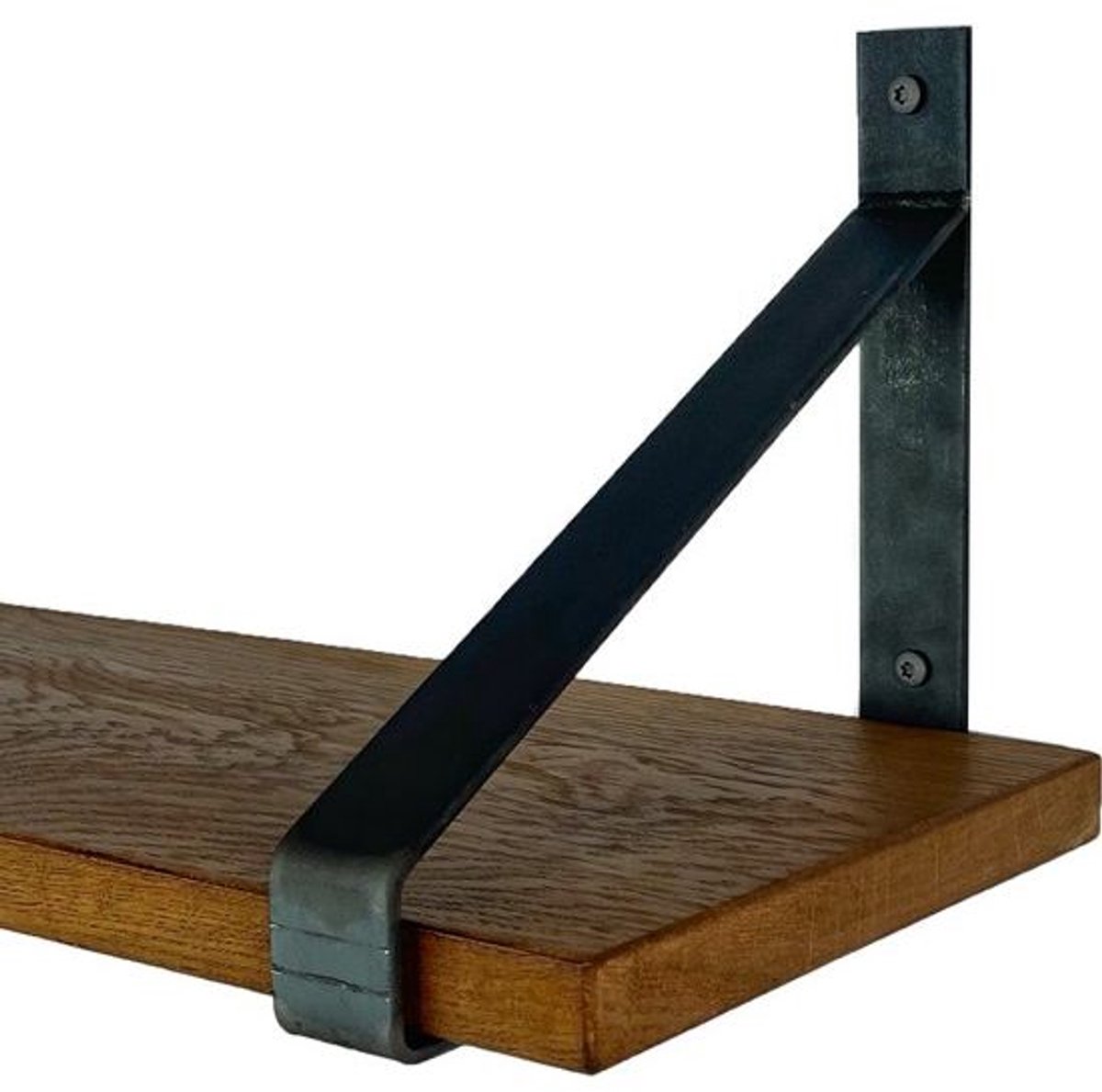 GoudmetHout Donkere Eiken Wandplank - 240x25 cm - 2 Industriële XL Plankdragers Zonder Coating Donker eiken