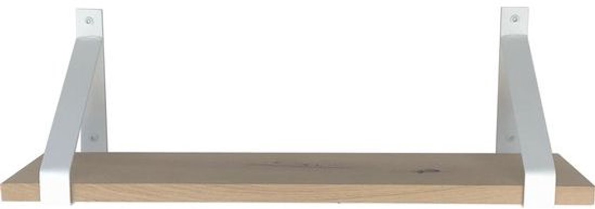 GoudmetHout Lichte Eiken Wandplank - 260x20 cm - 2 Industriële XL Plankdragers Mat Wit Licht eiken